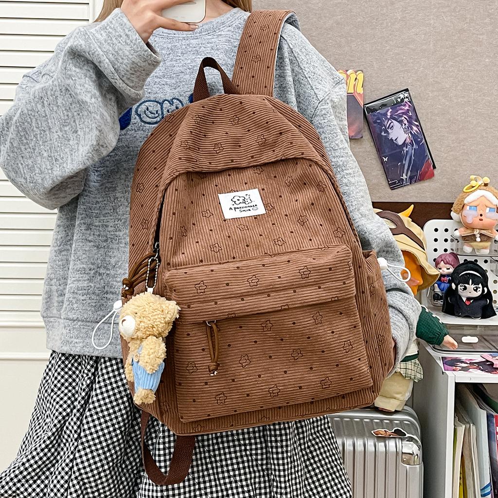 Schoolbag small fresh schoolbag college girl cute thick velvet star printed backpack junior high school large capacity student backpack