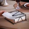 Flat Napkin Holder Metal Iron Serviette Holder Napkin Stand With Wooden Base For Home Kitchen Countertop Decor