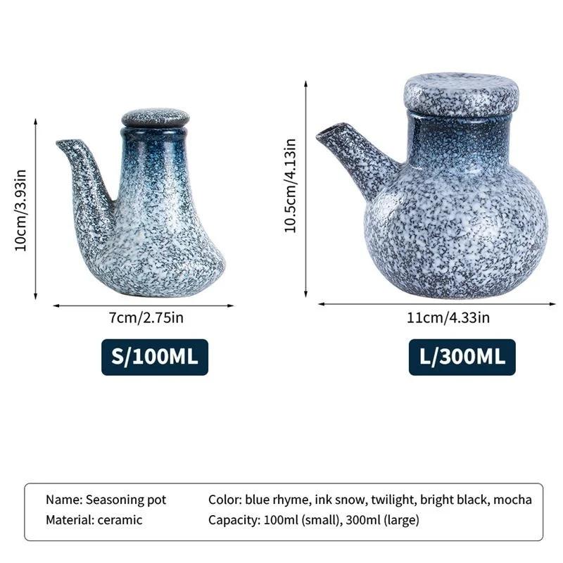 Japanese Retro Household Ceramic Oil Bottle Seasoning Jar Olive Oil Vinegar Soy Sauce BottleFood StorageContainerKitchenUtensils