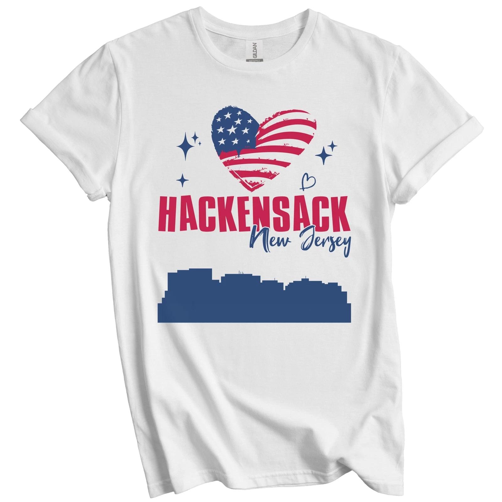 Hackensack New Jersey Skyline American Flag Heart 4th of July T-Shirt 2XL