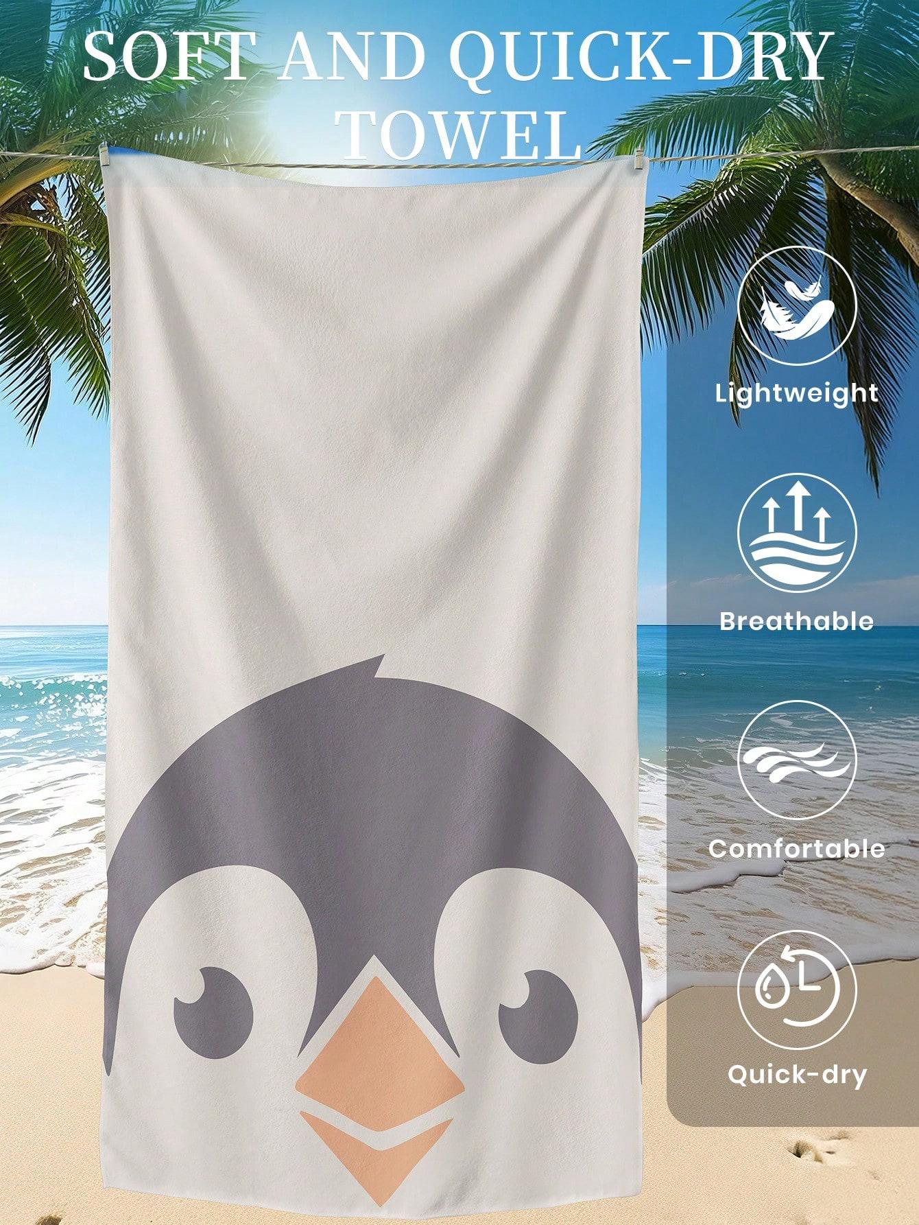

Minimalist Grey Penguin Bath Towel - Microfiber, Quick Drying, Machine Washable, Beach Modern Animal Printed Bath Towel, Gift W40*H60(CM)