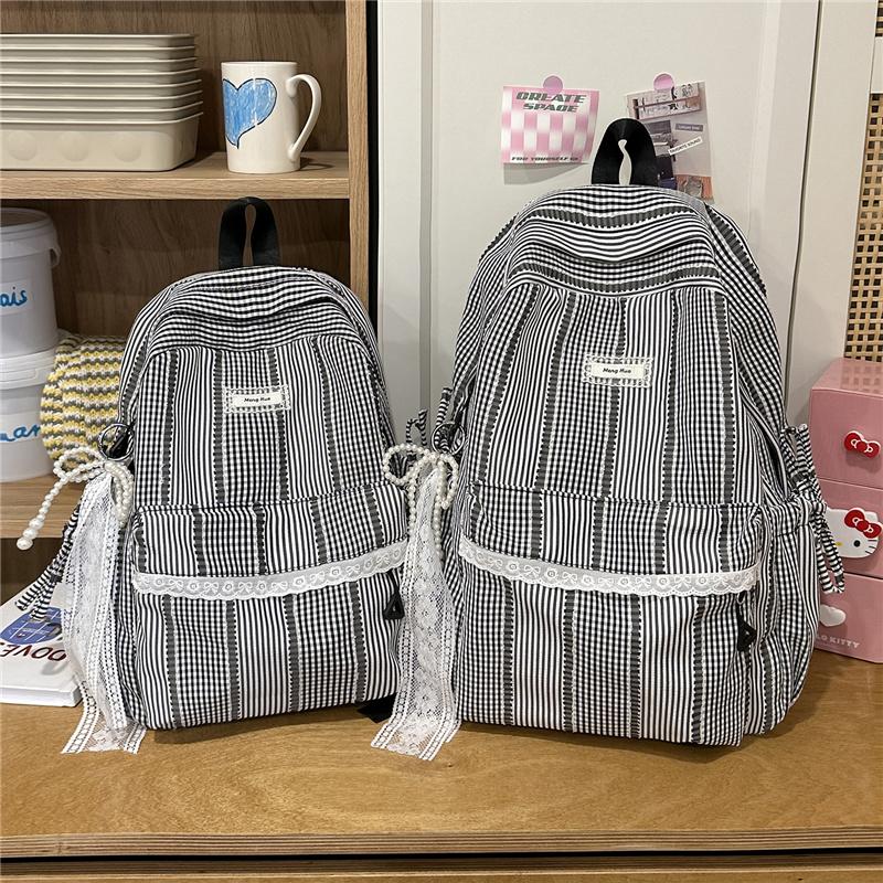 Striped Backpack, Student Schoolbag, Commuter Large-capacity Backpack