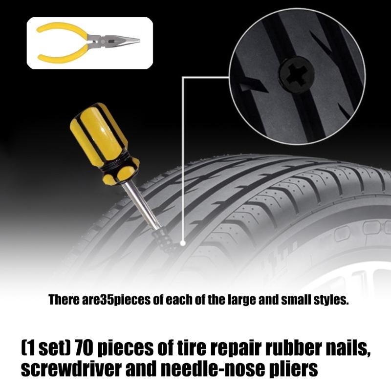 Professional Tire Repair Kit Includes 70 Rubber Plugs Screwdriver And Plier For Puncture Fix Flat Tire Puncture Repair