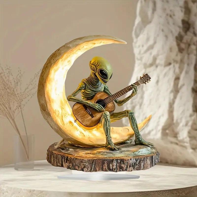 Acrylic Alien Moon Guitar Player Ornament Desktop Decor Gift For Home Office Coffee Shop Decoration