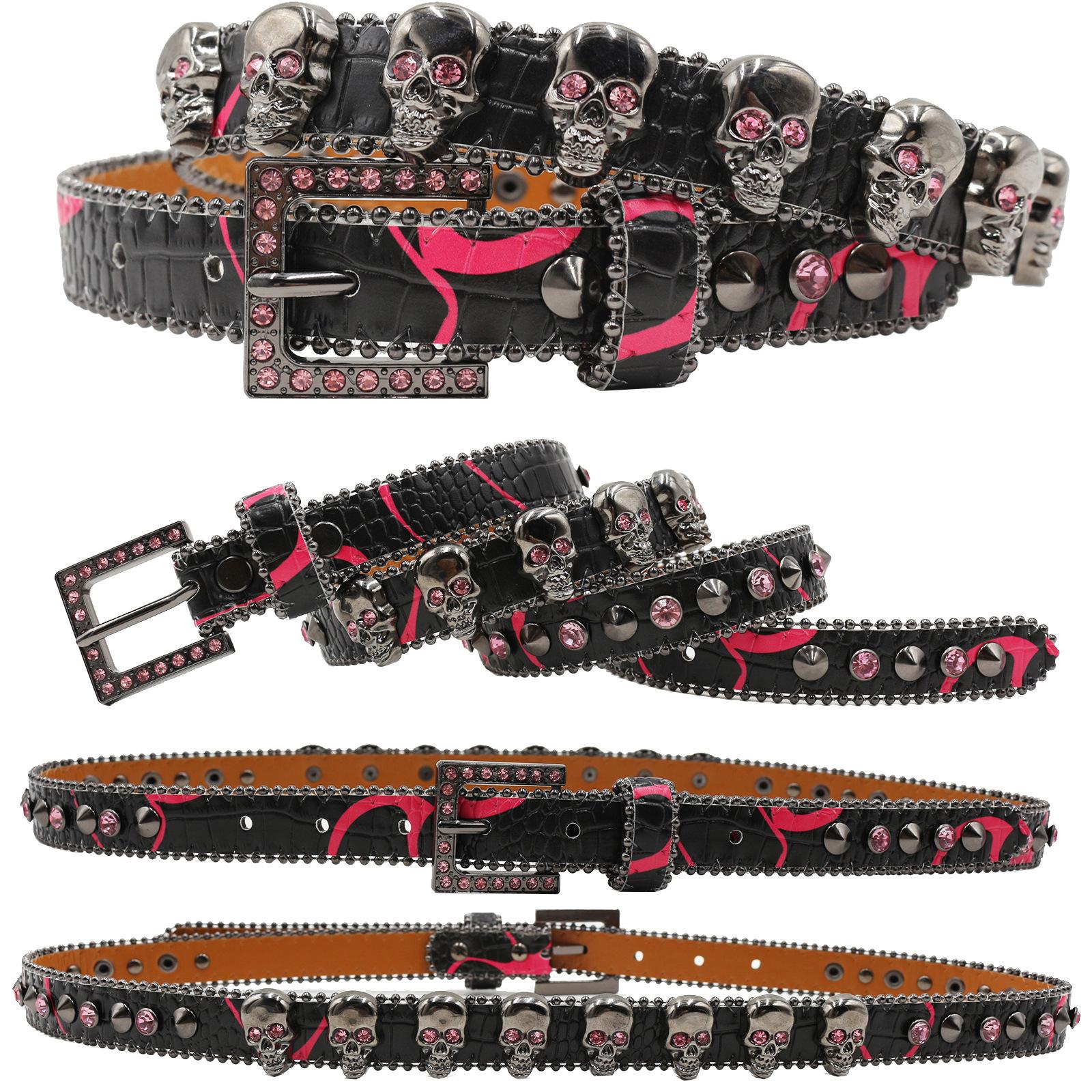

Full Skull Design Pattern for Women with European and American Rhinestone Inlaid Belt High-end Pin Buckle Hip-hop Decoration Nightclub 95cm