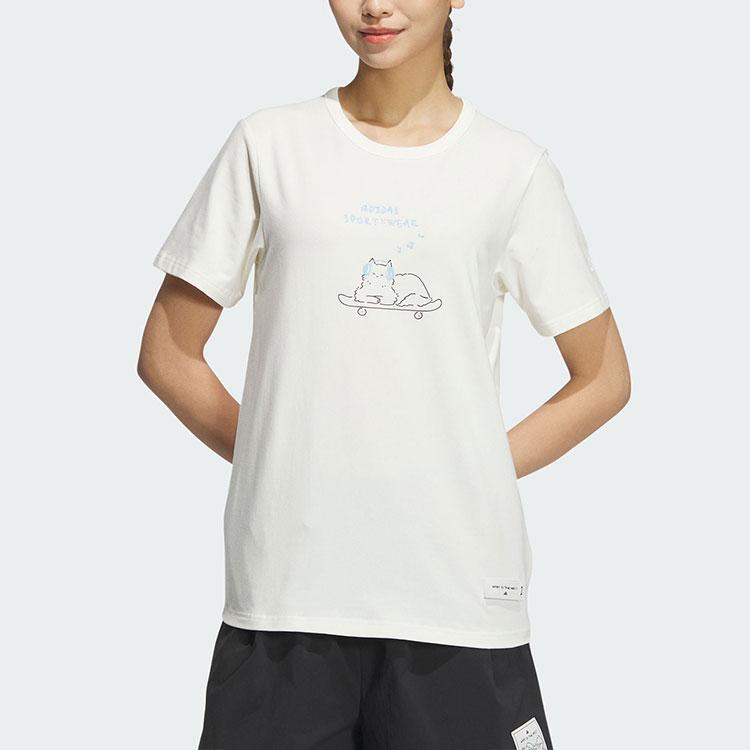 Adidas Graphic Anime Short Sleeve Round Neck T-Shirt Women Tops White JN6660