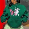 Kadınlar İçin Avrupa & Amerikan Kelebek Baskılı Kadife Kapüşonlu Sweatshirt - Sonbahar/Kış Koleksiyonu