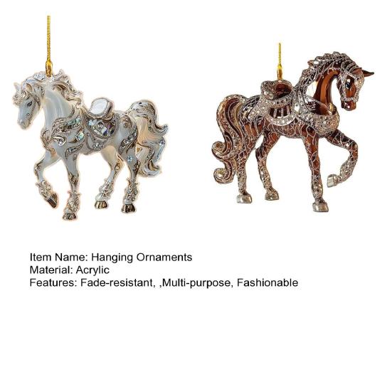 Christmas Horse Ornaments 2D Acrylic Hanging Pendant Car Mirror Charm for Home Decor Keychain And Bag Accessory