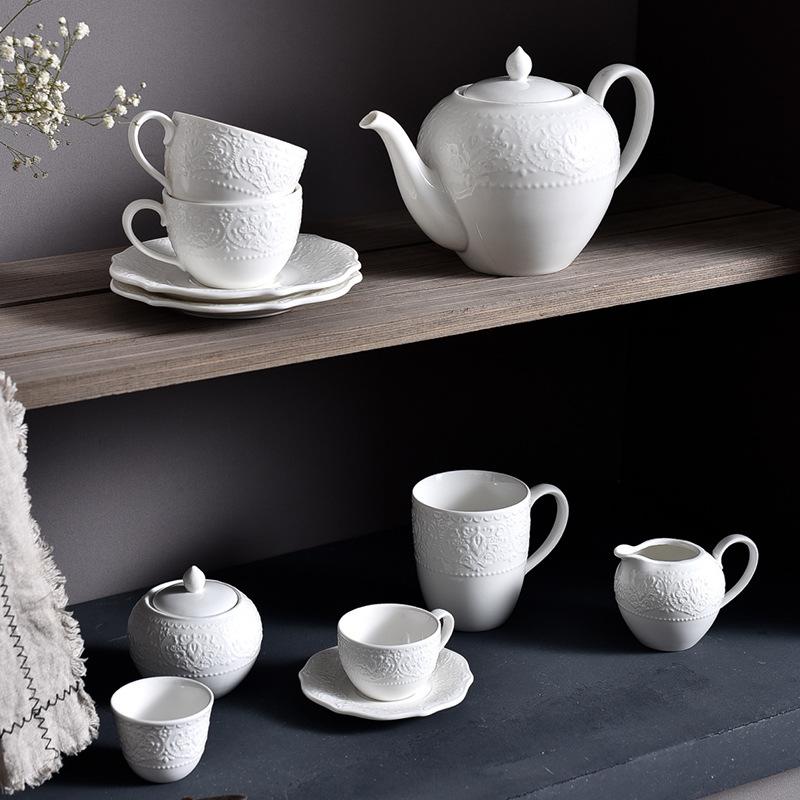 Elegant European Style Tea Pot Set with Coffee Cups Saucer Milk Jug for Afternoon Tea Ceramic
