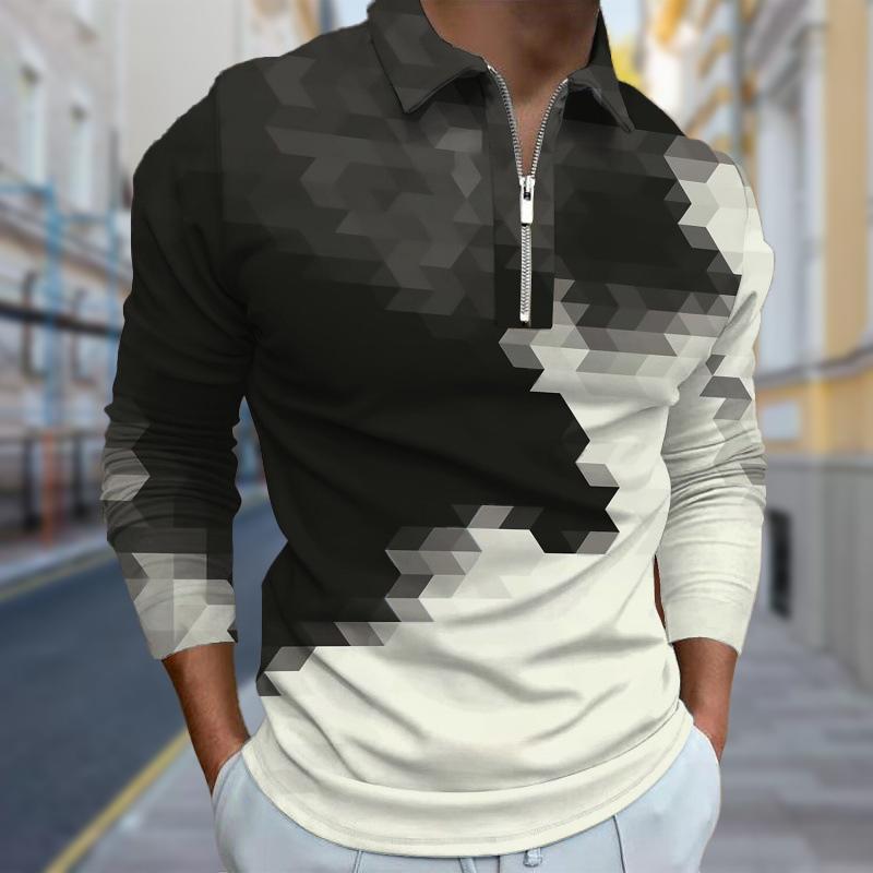 Рубашки поло мужские с длинным рукавом и принтом в виде мозаики и шахматной доски