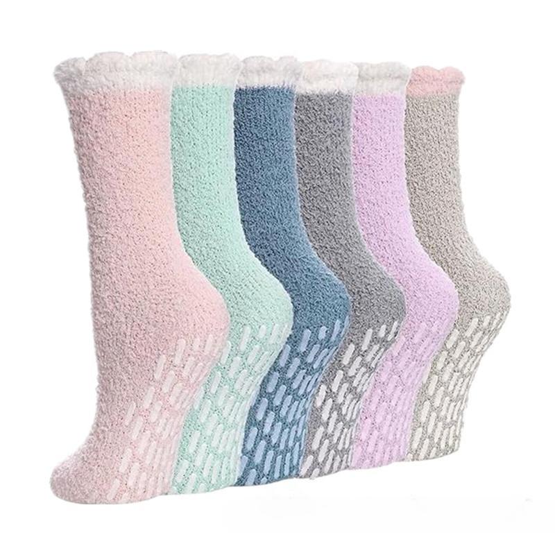 

Women s Non-Slip Thermal Fleece Socks 6 Pairs Winter Thick Floor Socks Solid Color Mix Soft Polyester One Size Color as Same As The Picture Free Size