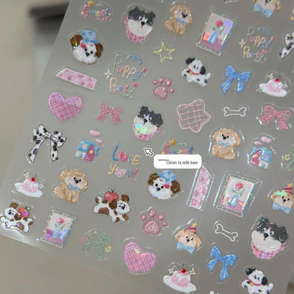 Korean Cute Puppy Bow Nail & Journal Stickers