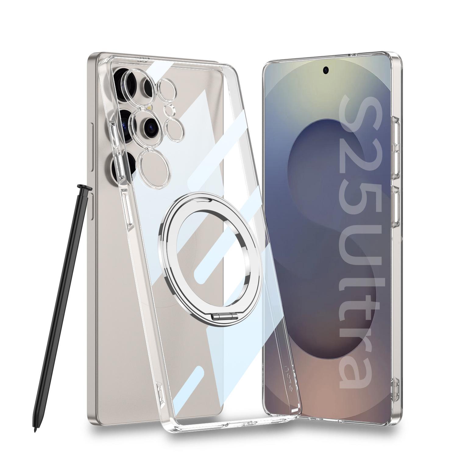 

Подходит для Samsung S25Ultra Магнитный чехол для телефона S25u Вращающийся кронштейн Гальваническое покрытие Прозрачный Защита от падений SM-S25