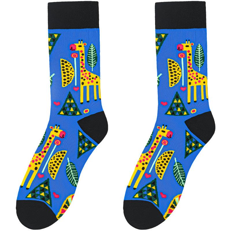 Funny Animal Cotton Crew Socks Colorful Novelty Cartoon Giraffe Dog Pattern Happy Casual Socks For Men Women