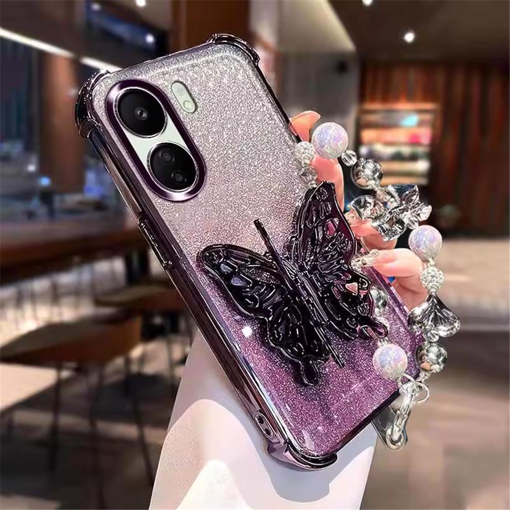 

Glitter Plating Phone Case For Infinix Note 30 40 50 Pro 50X 50S Smart 10 9 8 7 6 5 Butterfly Holder Bracelet Shockproof Cover For Smart 5 2020