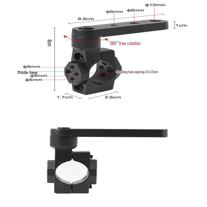 Universal Rotating Spotlight Mounting Bracket for Cars, Motorcycles, and Electric Vehicles with Shock Absorbing Tube Clamp.