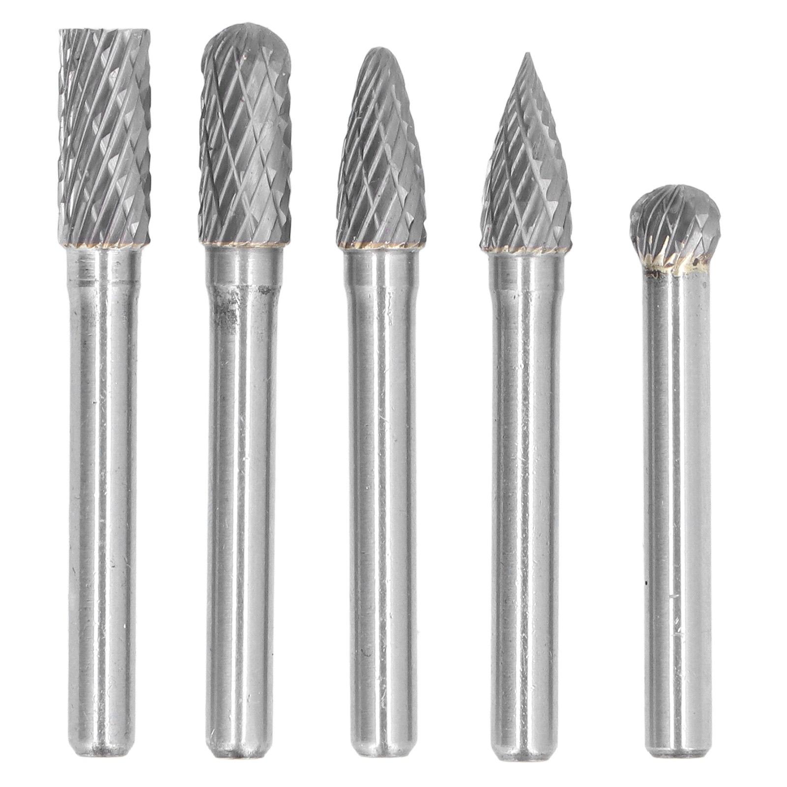 

5 шт. Вращающиеся напильники 2 вида Деревообрабатывающие шлифовальные головки Набор сверл Вольфрамовая сталь Карбид 6x8 мм