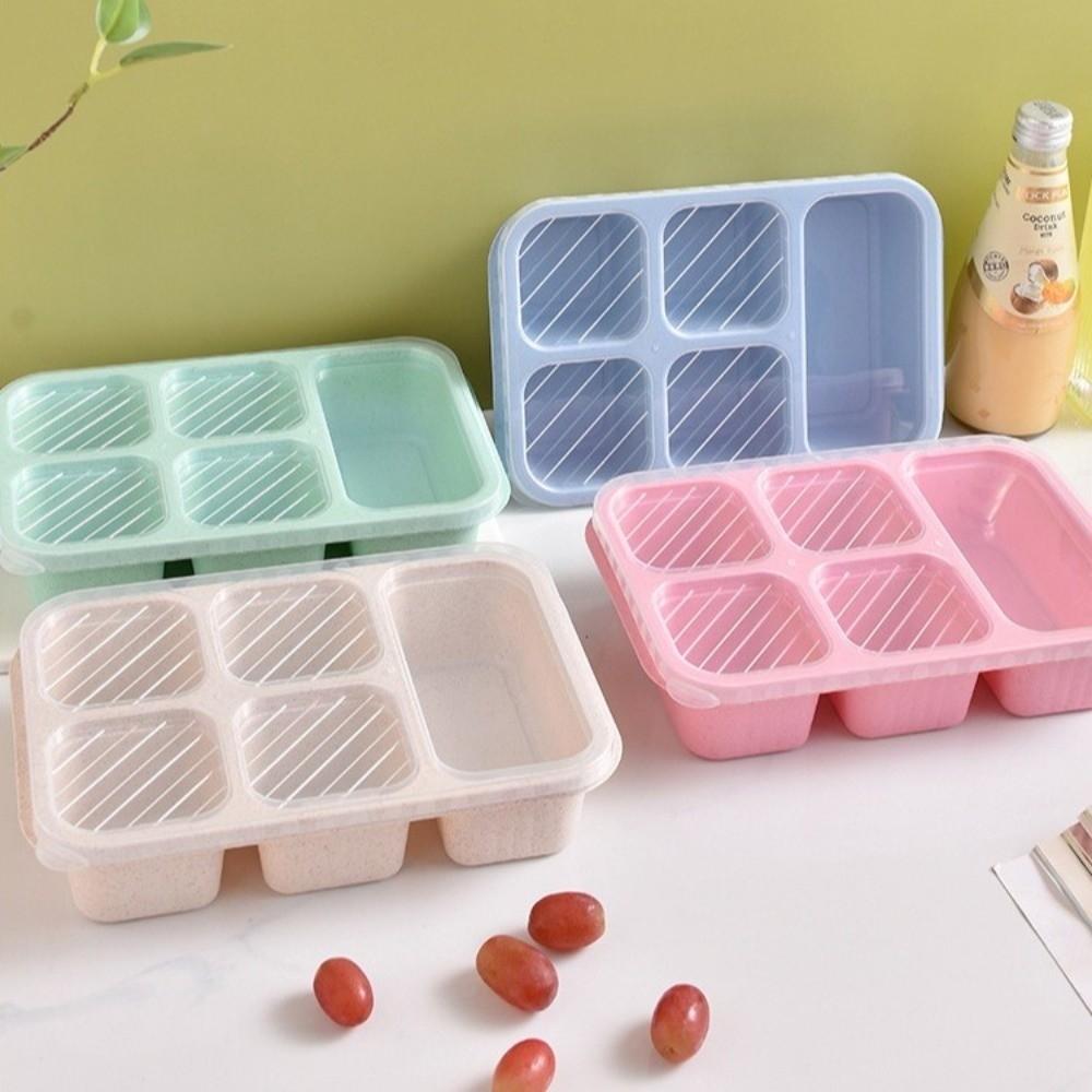 New 5 Compartments Serving Tray with Lid Fresh-keeping Wheat Straw Lunch Box Leak-Proof Food Storage Box Lunch Carrying