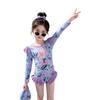 Girls Long Sleeve One Piece Swimsuit Summer Cartoon Floral Print Kids Sun Protection Swimming Suit