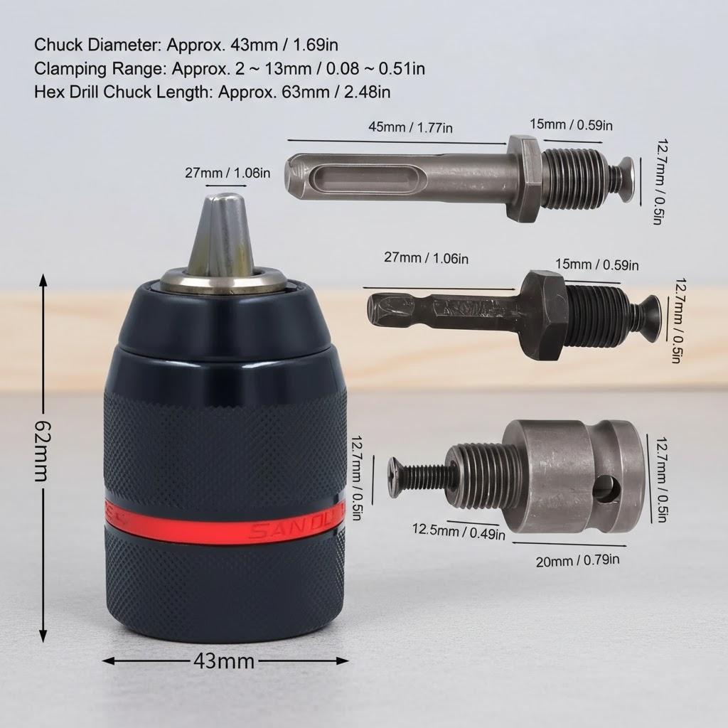 4Pcs 2-13mm Keyless Metal Drill Chuck Hex SDS Adapter Impact Screwdriver Tap Wrench Tool Set High Precision Engineer Accessories