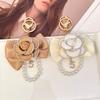 Luxury Fabric Camellia Bow Pearl Keychain Crystal Rhinestones Car Key Ring Handmade Flower Women's Bag Pendant