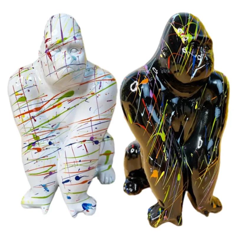 Creative Graffiti Art Gorilla Sculpture, Living Room Bookshelf Decoration Animal Statue, Resin Crafts, Modern Home Decoration