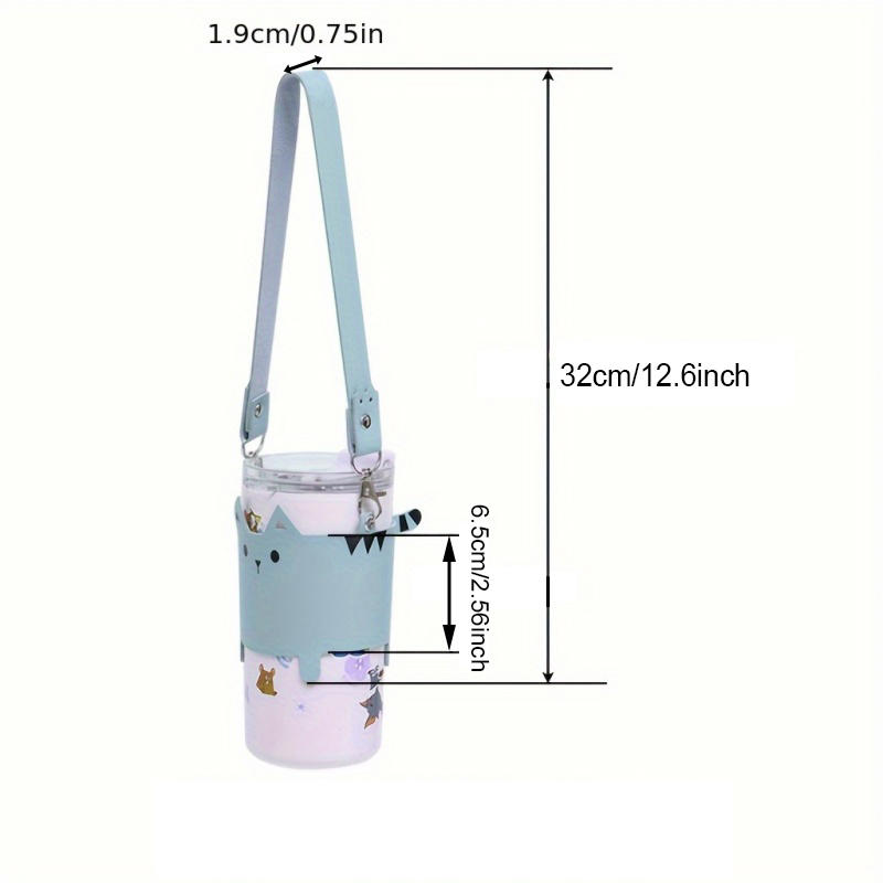 Cat Design Cup Sleeve With Handle Strap Portable Insulated Carrier For Water Bottles Coffee Cups