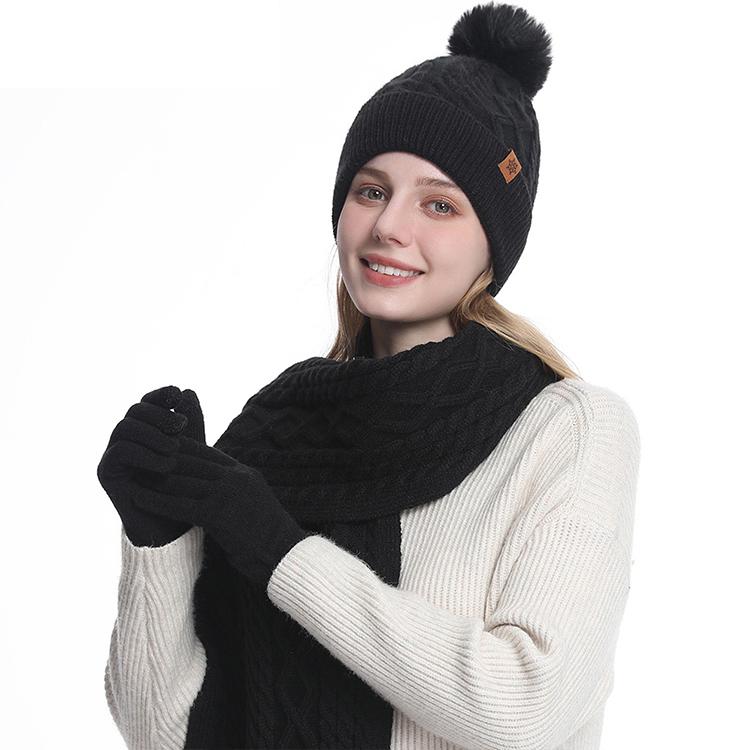 High Quality Winter Knitted Warm Set Custom Logo  Winter Gifts for Men and Women Scarf Beanie Hat and Gloves