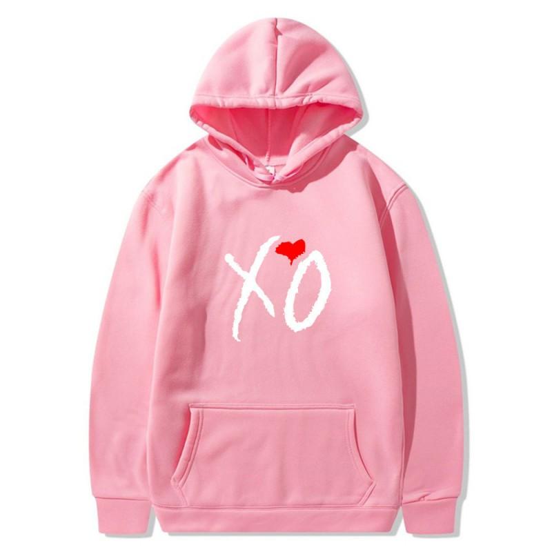 Mens Oversized Hooded Sweatshirt With XO Letter Print Loose Fit Streetwear Casual Top