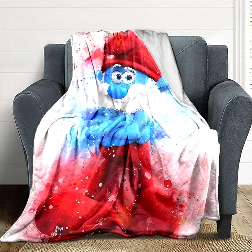 1Pc Colorful Smurf Watercolor Art Blanket Soft And Comfortable Casual Warm Camping Travel Christmas Halloween Xmas Gift M924322