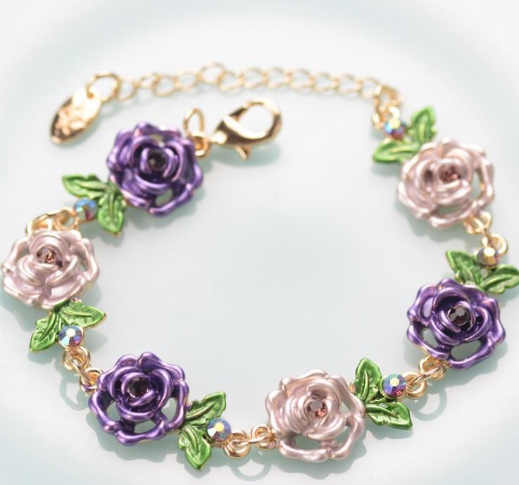 Bracelet Ethnique Rose en Alliage Vintage, Bijou de Poignet Floral Exagéré pour Femmes