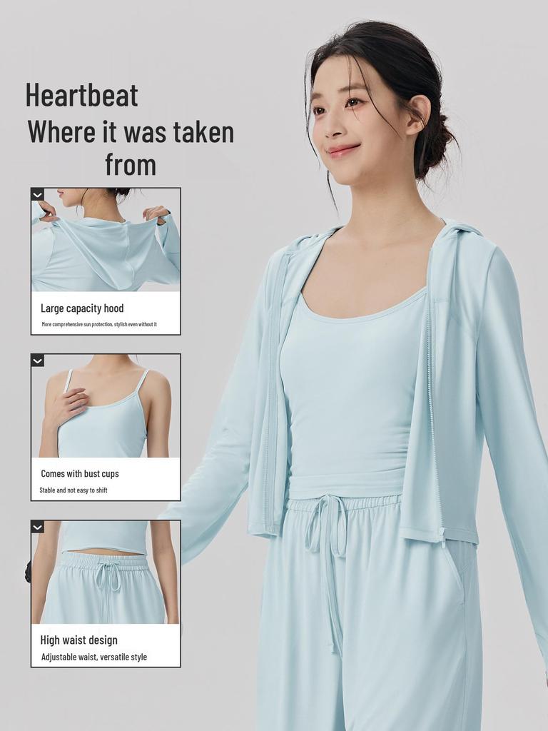 Women's Three-Piece Yoga Suit: Casual Pilates Fitness Set with Sun Protection