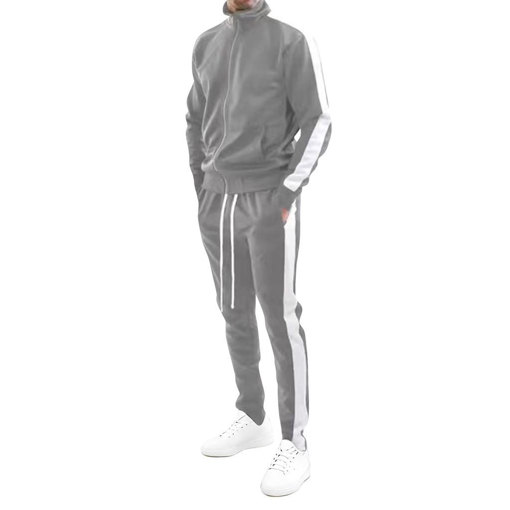 Men's Turtleneck Casual Sportswear Trendy Suit Zipper Jacket Trousers Suit