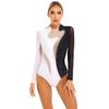 Women Long Sleeve Rhinestones Mesh Gymnastics Leotard Bodysuit Ice Skating Jumpsuit