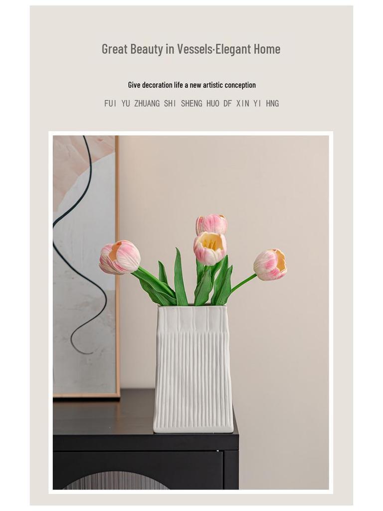 European Frosted Vertical Stripe Ceramic Vase Set for Home Decoration