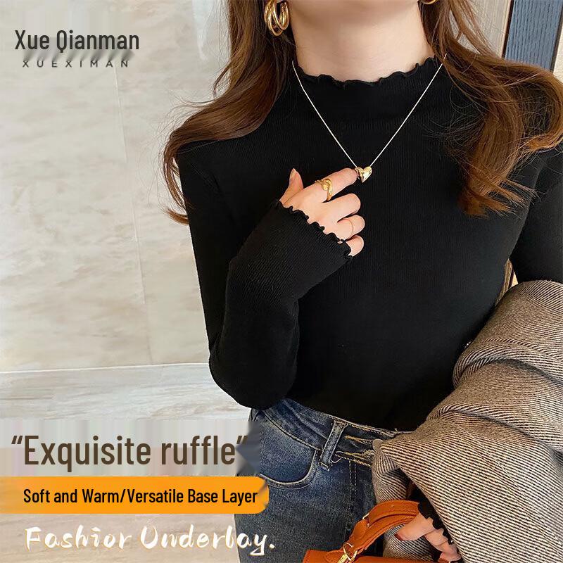 

Women s Mock Neck Ruffled Knit Sweater One Size