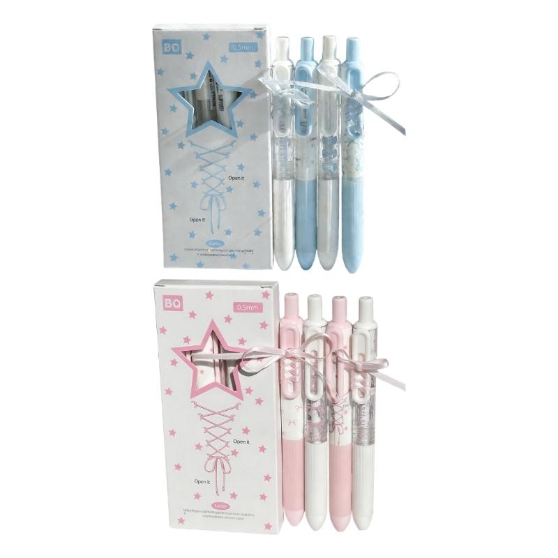 4Pcs Lace Ribbon Gel Inks Pen Retractable Gel Pen Ergonomic Grip 0.5MM Tip Fast Drying Inks for Office School Supplies