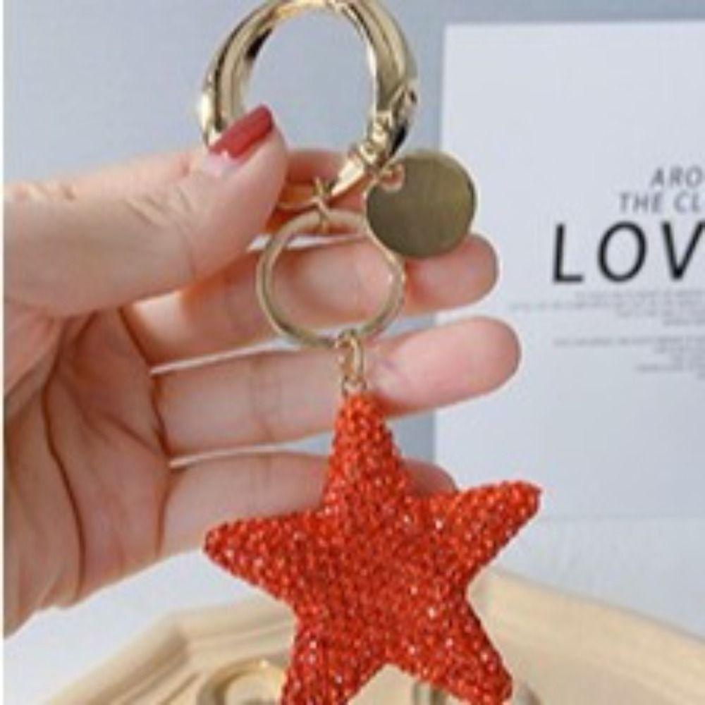 Artificial-Encrusted Couple Keychain Five-Pointed Star Bag Pendant Cute Car Keyring  Small Gift