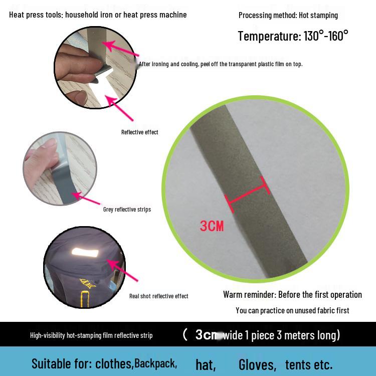 High-visibility Heat-applied Reflective Tape for Nighttime Traffic Warning, Directly Heat-pressed Onto Clothing.