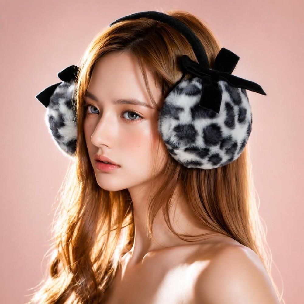 Leopard Plush Ear Warmers Soft Fluffy Windproof Ear Muffs Autumn Winter Outdoor Commuting