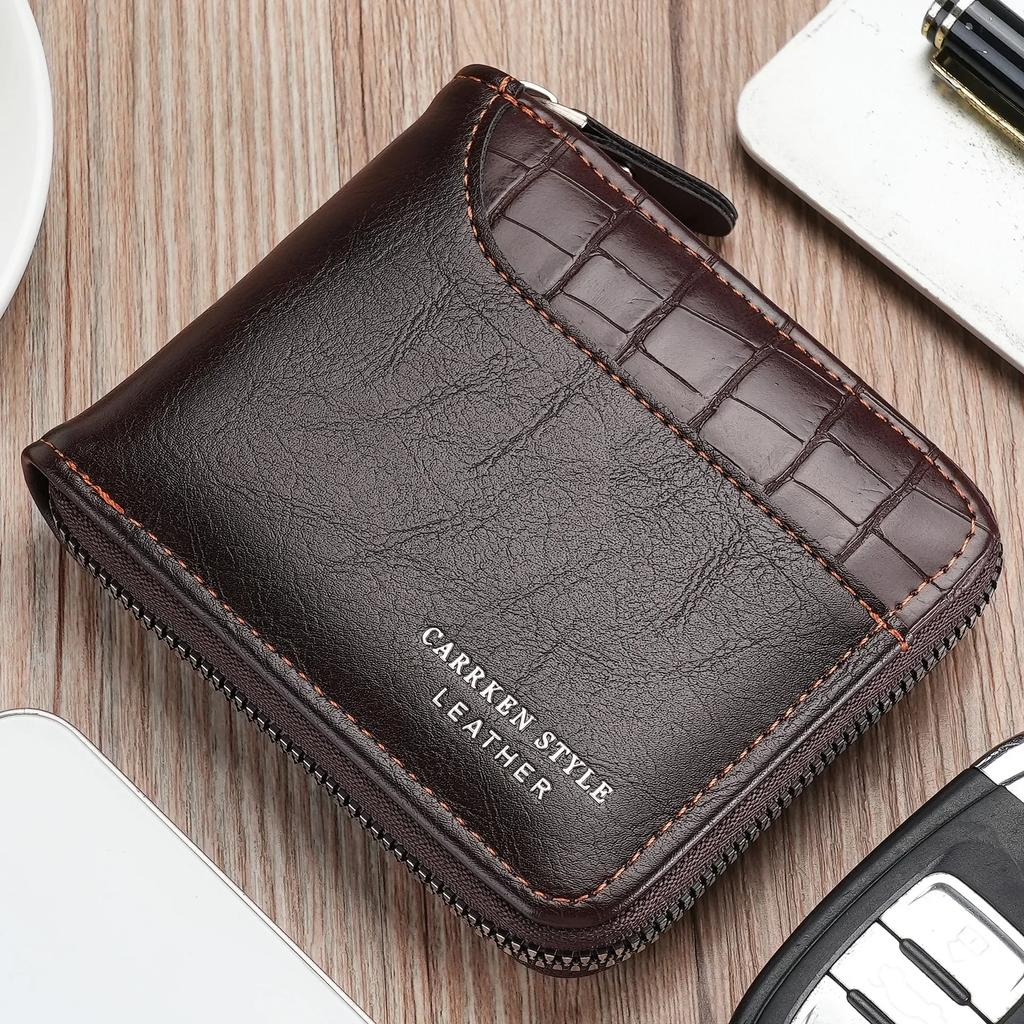 Leder Geldbörse Herren Luxus Herren Portemonnaie Männlich Reißverschluss Kartenhalter mit Münzfach Rfid Geldbörsen Geschenke für Männer Geldbörse