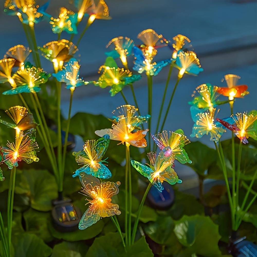 Solar Powered Waterproof Fiber Optic Butterfly Stake Lights Color Changing Fairy Lights for Outdoor Garden Patio Yard Wedding