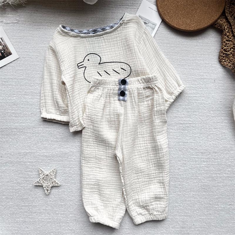 

Милый мультяшный набор с утенком, детская весенне-осенняя одежда, топ и брюки, комплект из двух предметов 110