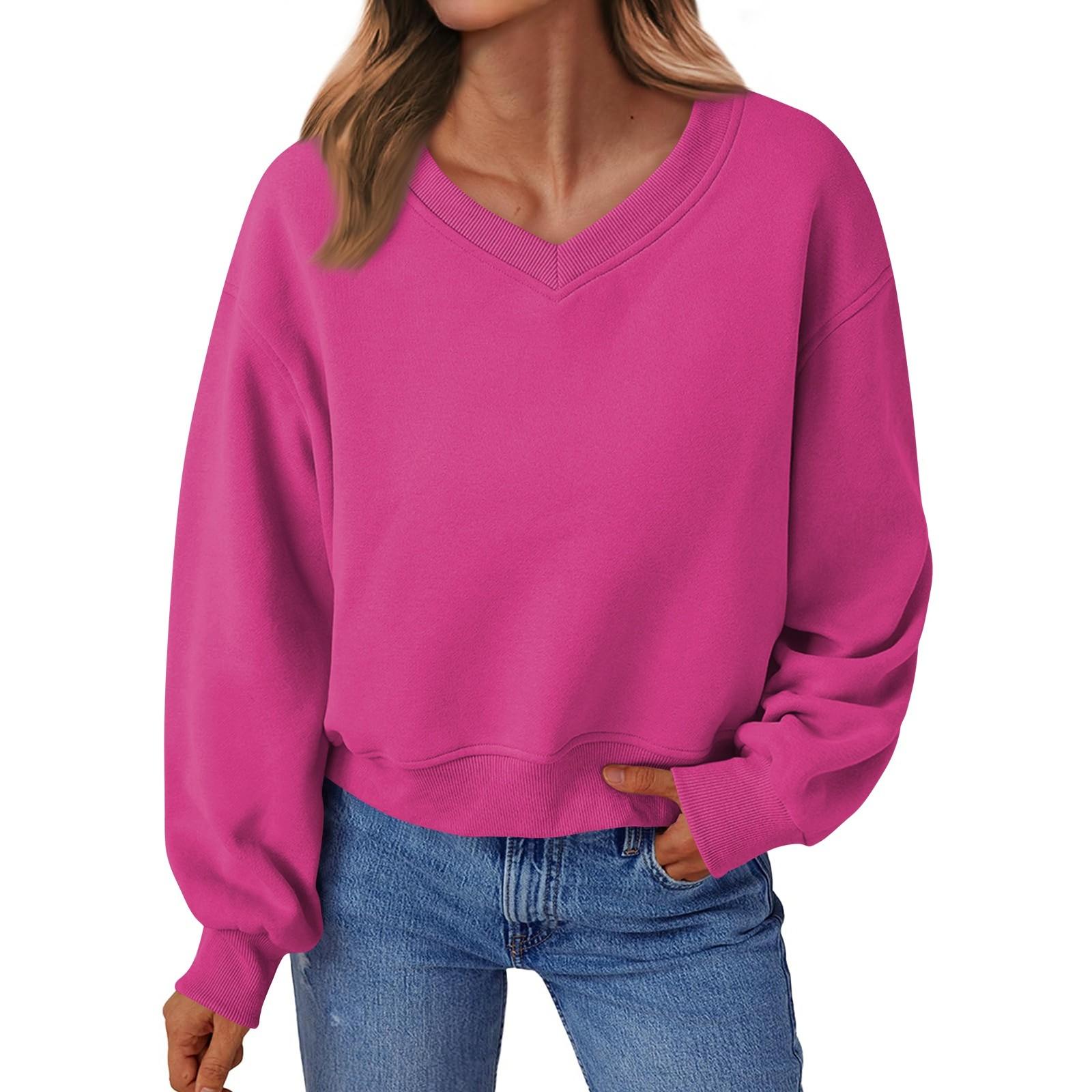 

Женская повседневная модная сексуальная удобная спортивная толстовка с длинными рукавами и V-образным вырезом M горячий розовый