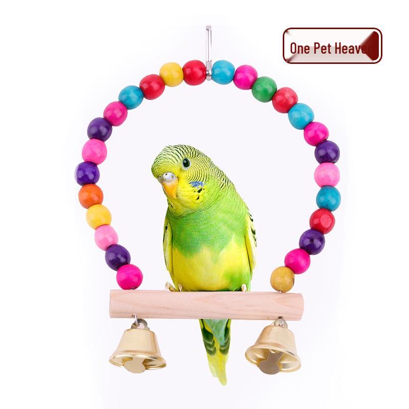 One Pet Tian Wooden Parrot Chew Pendant Bell Swing Toy for Bird Cages