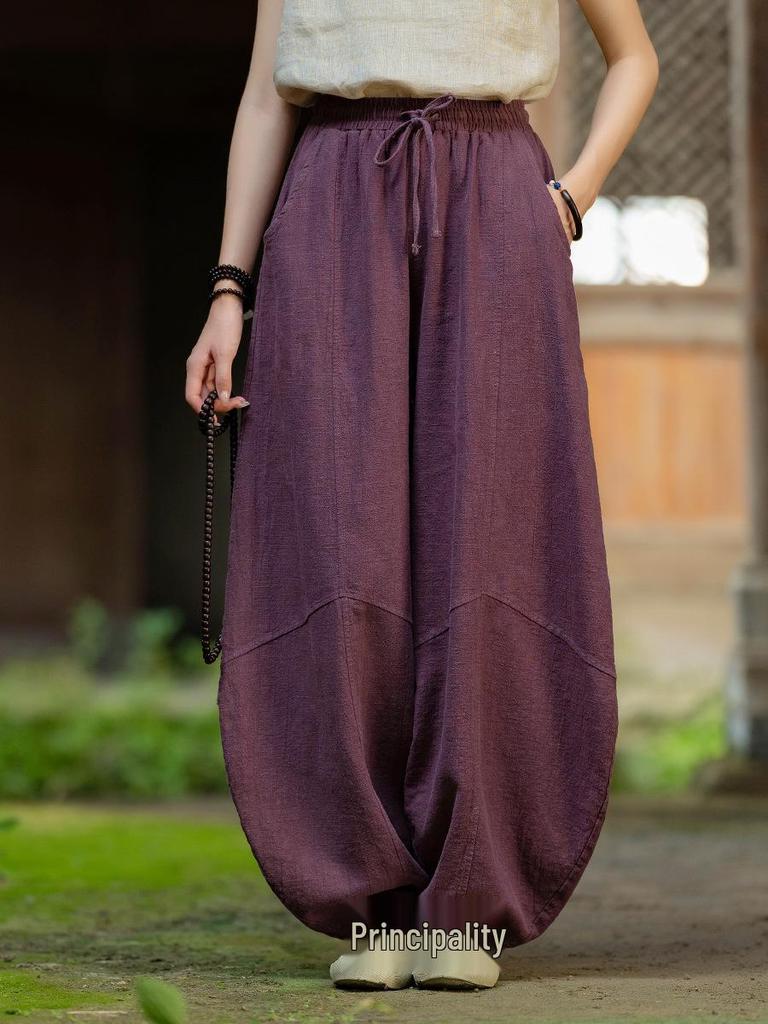 Women's Spring Retro Zen Loose Ramie Cotton Linen Harem Pants for Kung Fu Meditation