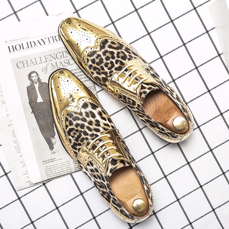Modne mokasyny męskie do sukienki Złote Srebrne Męskie buty Panterka Casualowe buty Męskie Oksfordy Biznesowe Ślubne Mokasyny Formalne