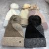 Rabbit Fur Wool Hat Women's Autumn and Winter Knitted Hat Cute Women's Winter Warm Hat Color Matching and Velvet