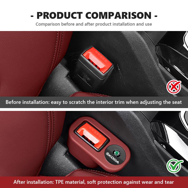 VIJT4 TPE Car Seat Belt Socket Protective Cover Interior Accessories For Skoda Kodiaq Fabia Kamiq Karoq Octavia 2 3 Rapid Scala