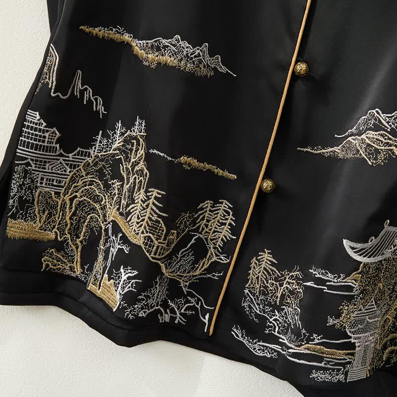 Women's Chinese Style Embroidered Stand-Collar Sleeveless Vest